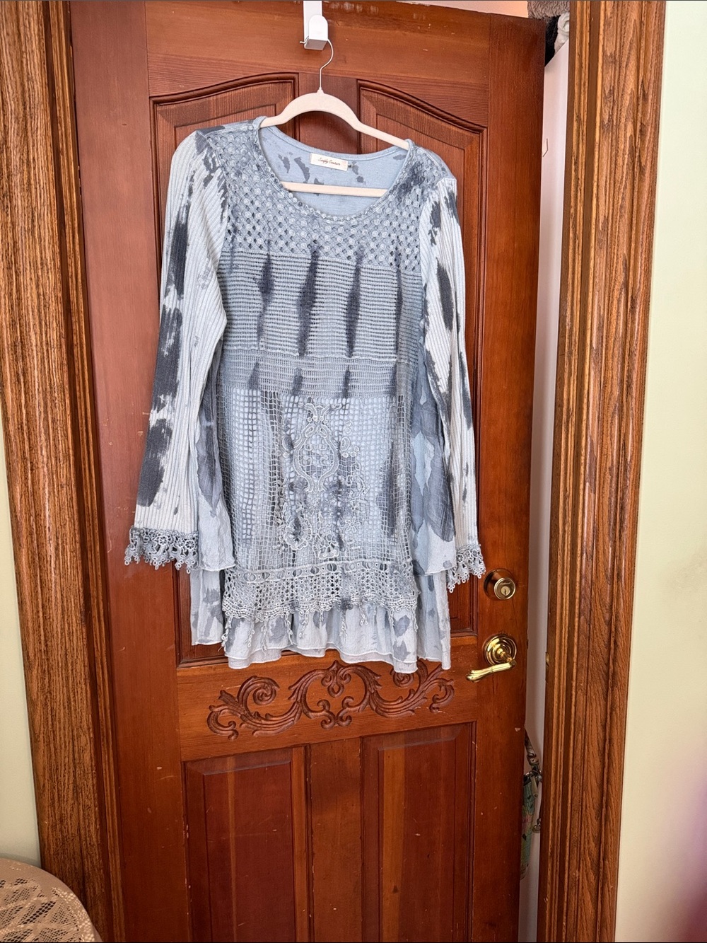 Blue Tie-Dye Crochet Accent Tunic - Picture 3 of 7